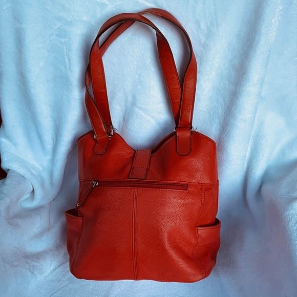 Tignanello Handbag Tangerine Double Handle Satchel Tote Pebble Leather Purse - Picture 11 of 15